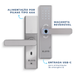 Fechadura Eletrônica Digital Elsys com Biometria e Senha ESF-DE2000B Prata Embutir para Porta de Giro - Image 5
