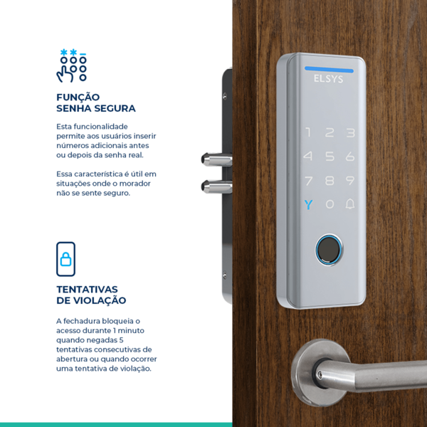 Fechadura Digital Elsys Senha e TAG Tecno Prata Sobrepor - Image 9