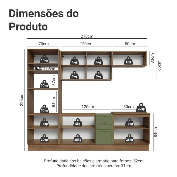 Armário De Cozinha Completa 270 Cm Rustic/verde Vik Madesa 01 - Image 9
