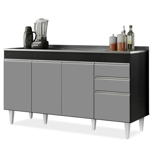 Balcão Gabinete Com Pia Inox 150cm Marrocos Preto/cinza - Lumil - Image 6