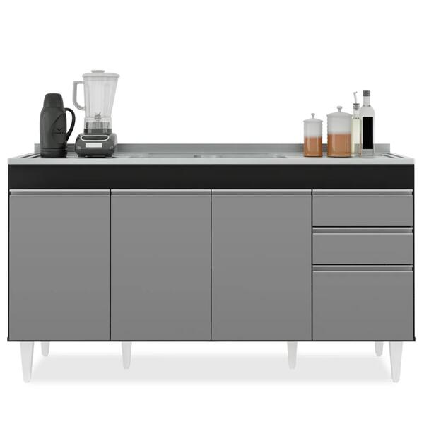 Balcão Gabinete Com Pia Inox 150cm Marrocos Preto/cinza - Lumil - Image 5