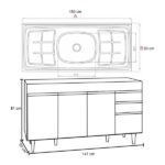 Balcão Gabinete Com Pia Inox 150cm Marrocos Preto/cinza - Lumil - Image 4