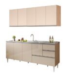 Balcão Para Pia De 2,00 Mt Maceió E Aéreo Modulado 5 Portas Amendoa Off White Puxador Aluminio - Image 9