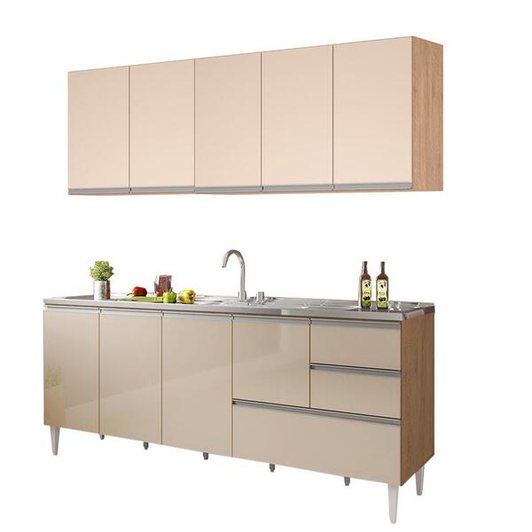 Balcão Para Pia De 2,00 Mt Maceió E Aéreo Modulado 5 Portas Amendoa Off White Puxador Aluminio - Image 9