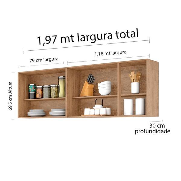 Balcão Para Pia De 2,00 Mt Maceió E Aéreo Modulado 5 Portas Amendoa Off White Puxador Aluminio - Image 15