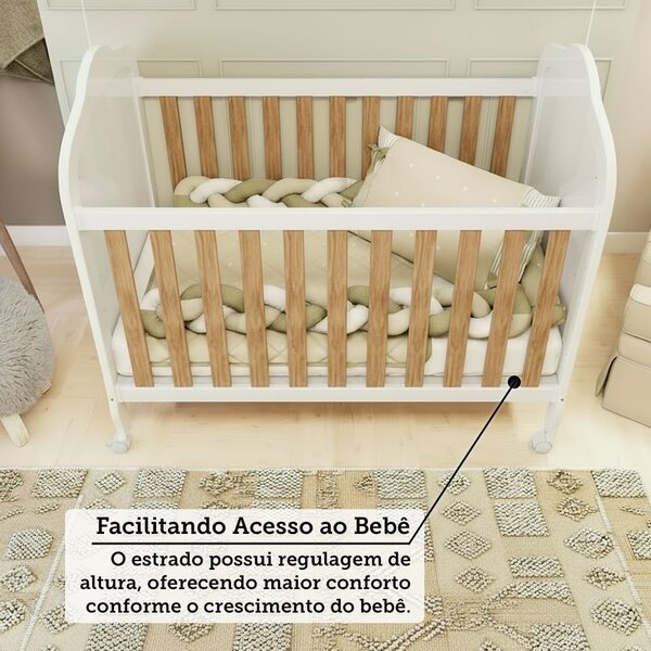 Berço Mini Cama 3 Em 1 100% Mdf Maya Espresso Móveis Branco Brilho/amêndoa - Image 3