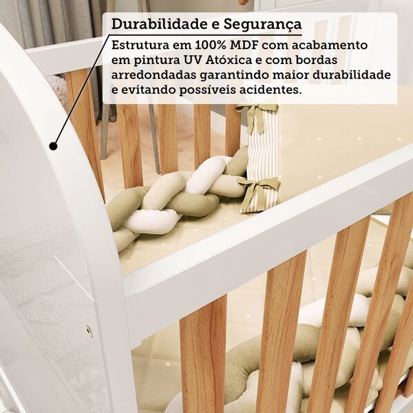 Berço Mini Cama 3 Em 1 100% Mdf Maya Espresso Móveis Branco Brilho/amêndoa - Image 4
