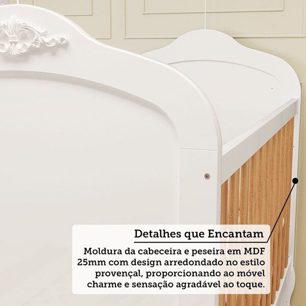 Berço Mini Cama 3 Em 1 100% Mdf Maya Espresso Móveis Branco Brilho/amêndoa - Image 9