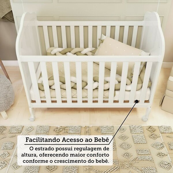Berço Minicama 3 Em 1 Com Capitonê 100% Mdf Maya Espresso Móveis Branco Brilho/corino Branco - Image 9