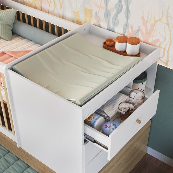Berço Multifuncional Com Cama Auxiliar 3 Gavetas Aveiro Oak/branco - Image 4