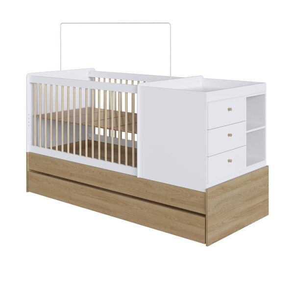 Berço Multifuncional Com Cama Auxiliar 3 Gavetas Aveiro Oak/branco - Image 7