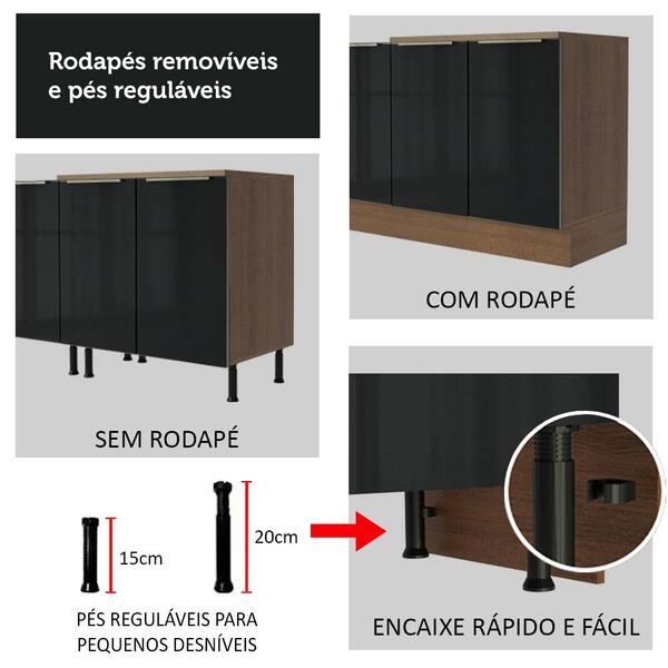 Cozinha Completa Madesa Lux De Canto Com Armário E Balcão - Rustic/preto - Image 6
