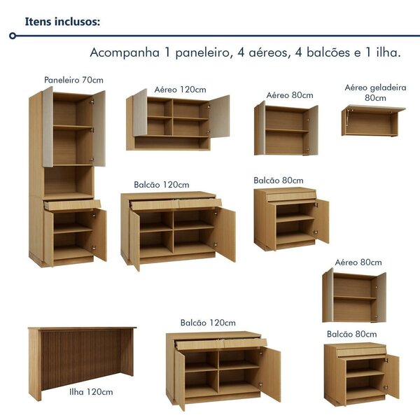 Cozinha Completa Modulada 10 Peças 17 Portas 5 Gavetas Com Rodapé 100% Mdf Simone Mendes Marrom 0 (0) - Image 7