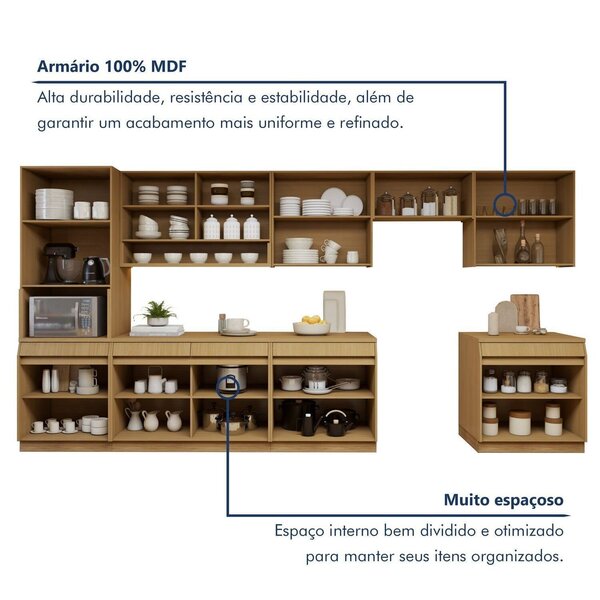 Cozinha Completa Modulada 10 Peças 17 Portas 5 Gavetas Com Rodapé 100% Mdf Simone Mendes Marrom 0 (0) - Image 5