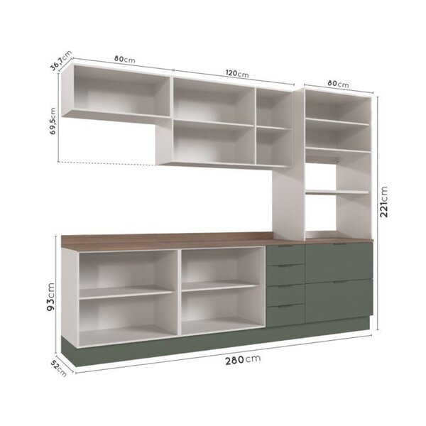 Cozinha Modulada 5 Peças 1 Tampo 2 Aéreos 2 Balcões 1 Torre Quente Ipanema Cabecasa Madeiraoriginals Verde 0 (0) - Image 8
