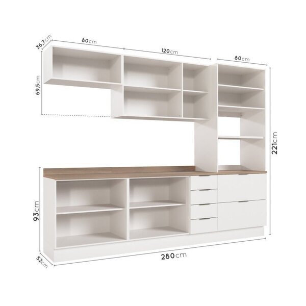 Cozinha Modulada 5 Peças 1 Tampo 2 Aéreos 2 Balcões 1 Torre Quente Ipanema Cabecasa Madeiraoriginals Branco/acácia - Image 8