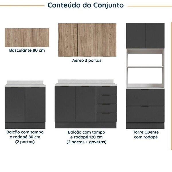 Cozinha Modulada 5 Peças Com Tampo Com Rodapé Ipanema Cabecasa Madeiraoriginals Grafite Trama/ Acácia - Image 9