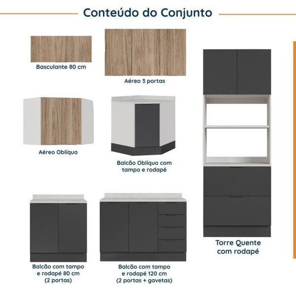 Cozinha Modulada 7 Peças Com Tampo E Rodapé Ipanema Cabecasa Madeiraoriginals Grafite Trama/acácia - Image 9