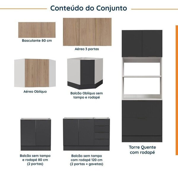 Cozinha Modulada 7 Peças Sem Tampo Com Rodapé Ipanema Cabecasa Madeiraoriginals Grafite Trama/acácia 0 (0) - Image 9