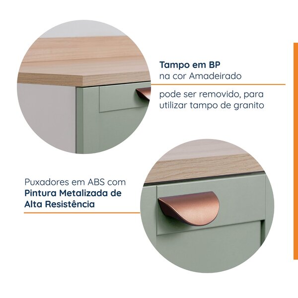 Cozinha Modulada 8 Peças Com Tampo 4 Aéreos E 4 Balcões Arizona Cabecasa Madeiraoriginals Figueira/menta - Image 8