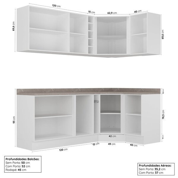 Cozinha Modulada 8 Peças Com Tampo 4 Aéreos E 4 Balcões Arizona Cabecasa Madeiraoriginals Figueira - Image 9