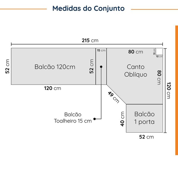 Cozinha Modulada 8 Peças Com Tampo 4 Aéreos E 4 Balcões Arizona Cabecasa Madeiraoriginals Figueira - Image 10