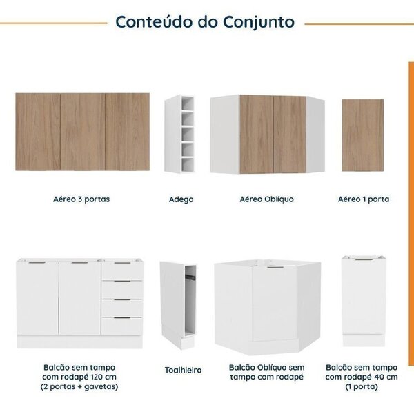 Cozinha Modulada 8 Peças Sem Tampo Com Rodapé 4 Aéreos E 4 Balcões Ipanema Cabecasa Madeiraoriginals Branco/acácia - Image 9