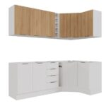 Cozinha Modulada 8 Peças Sem Tampo Com Rodapé 4 Aéreos E 4 Balcões Ipanema Cabecasa Madeiraoriginals Branco/acácia - Image 7