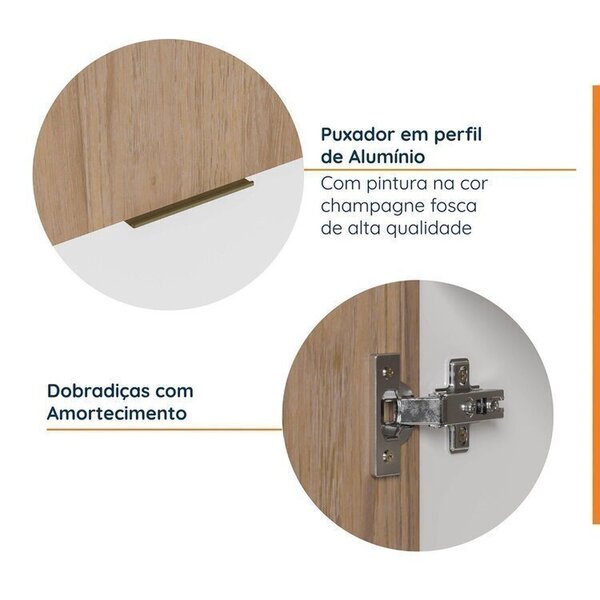 Cozinha Modulada 8 Peças Sem Tampo Com Rodapé 4 Aéreos E 4 Balcões Ipanema Cabecasa Madeiraoriginals Branco/acácia - Image 5