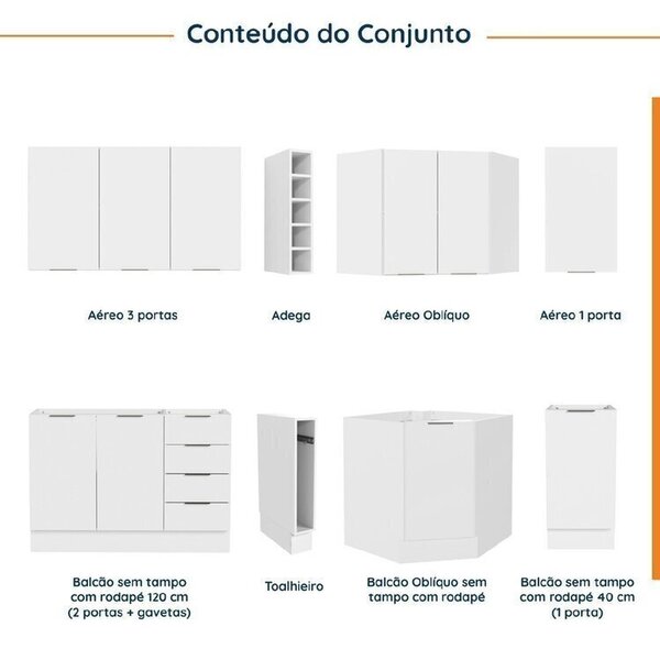 Cozinha Modulada 8 Peças Sem Tampo Com Rodapé 4 Aéreos E 4 Balcões Ipanema Cabecasa Madeiraoriginals Branco - Image 9