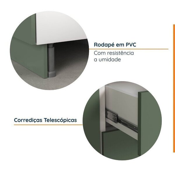 Cozinha Modulada 8 Peças Sem Tampo Com Rodapé 4 Aéreos E 4 Balcões Ipanema Cabecasa Madeiraoriginals Verde - Image 3