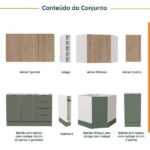 Cozinha Modulada 8 Peças Sem Tampo Com Rodapé 4 Aéreos E 4 Balcões Ipanema Cabecasa Madeiraoriginals Verde - Image 9
