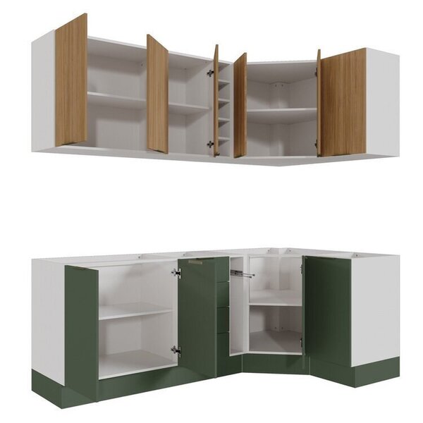 Cozinha Modulada 8 Peças Sem Tampo Com Rodapé 4 Aéreos E 4 Balcões Ipanema Cabecasa Madeiraoriginals Verde - Image 6