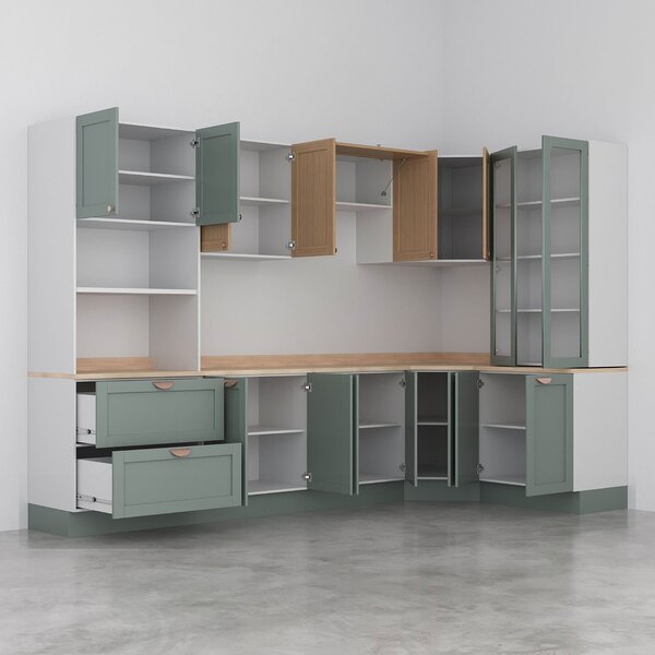 Cozinha Modulada 9 Peças Com Tampo 1 Torre 4 Aéreos 4 Balcões Arizona Cabecasa Madeiraoriginals Figueira/menta - Image 4