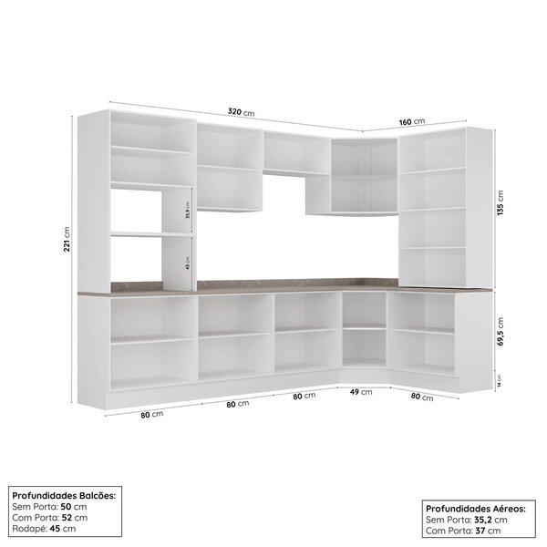 Cozinha Modulada 9 Peças Com Tampo 1 Torre 4 Aéreos 4 Balcões Arizona Cabecasa Madeiraoriginals Figueira - Image 9