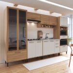 Cozinha Modulada Completa 6 Peças Com Cristaleira 12 Portas 3 Gavetas Jade Freijó/arenas