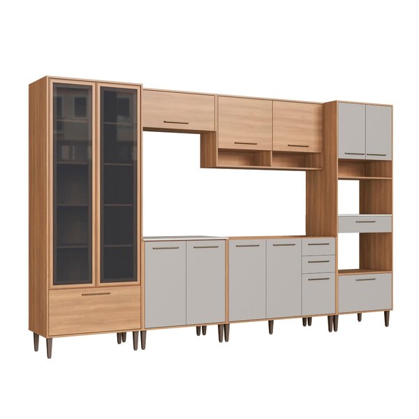 Cozinha Modulada Completa 6 Peças Com Cristaleira 12 Portas 3 Gavetas Jade Freijó/arenas - Image 10