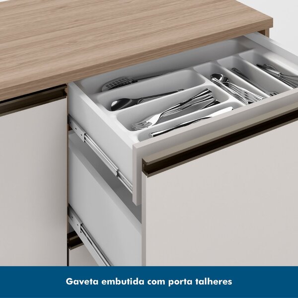 Cozinha Modulada Completa 7 Portas 4 Gavetas Com Balcão Para Cooktop Etna Carvalho Oak/off White - Image 3