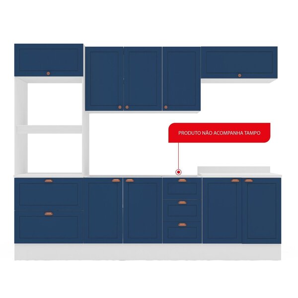 Cozinha Pérola Com Rodapé 5 Peças Torre Quente Aéreo 3 Portas Balcão 120 Balcão 80 E Basculante Yesc Branco/azul - Image 8