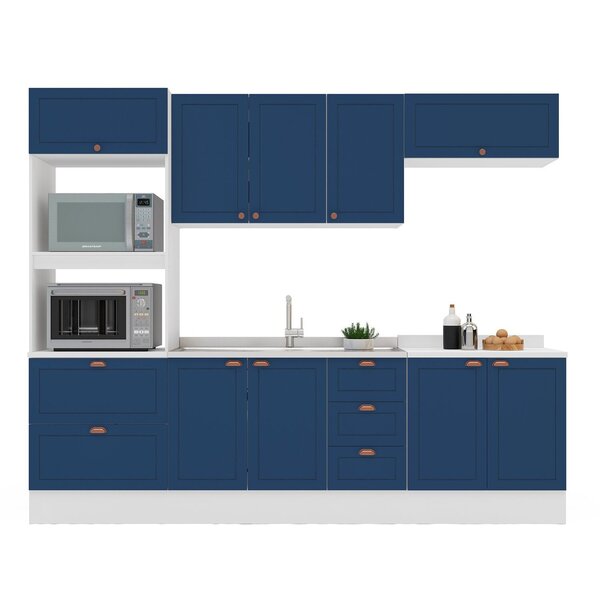 Cozinha Pérola Com Rodapé 5 Peças Torre Quente Aéreo 3 Portas Balcão 120 Balcão 80 E Basculante Yesc Branco/azul - Image 10