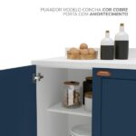 Cozinha Pérola Com Rodapé 5 Peças Torre Quente Aéreo 3 Portas Balcão 120 Balcão 80 E Basculante Yesc Branco/azul - Image 5