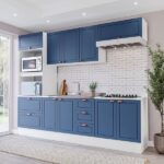 Cozinha Pérola Com Rodapé 5 Peças Torre Quente Aéreo 3 Portas Balcão 120 Balcão 80 E Basculante Yesc Branco/azul