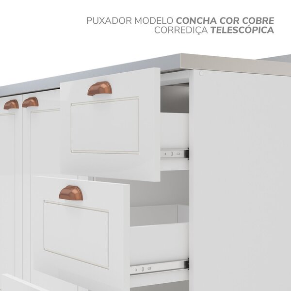 Cozinha Pérola Com Rodapé 5 Peças Torre Quente Aéreo 3 Portas Balcão 120 Balcão 80 E Basculante Yesc Branco - Image 4