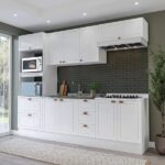 Cozinha Pérola Com Rodapé 5 Peças Torre Quente Aéreo 3 Portas Balcão 120 Balcão 80 E Basculante Yesc Branco