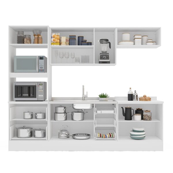 Cozinha Pérola Com Rodapé 5 Peças Torre Quente Aéreo 3 Portas Balcão 120 Balcão 80 E Basculante Yesc Branco - Image 6