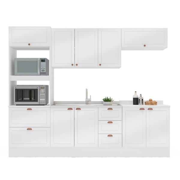 Cozinha Pérola Com Rodapé 5 Peças Torre Quente Aéreo 3 Portas Balcão 120 Balcão 80 E Basculante Yesc Branco - Image 10