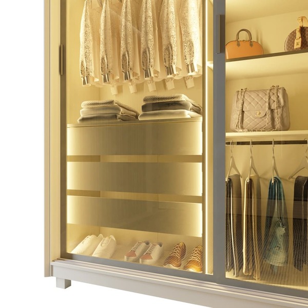 Guarda Roupa 100% Mdf Platinum Led 3 Portas Reflecta Off White - Gelius - Image 4