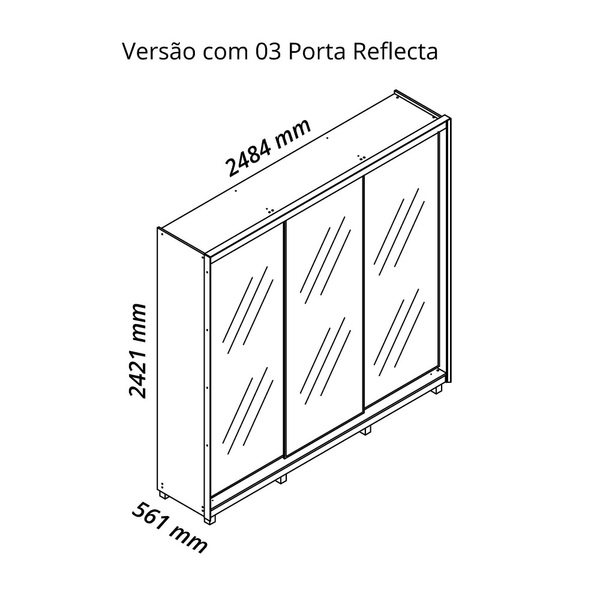 Guarda Roupa 100% Mdf Platinum Led 3 Portas Reflecta Off White - Gelius - Image 6