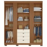 Guarda-roupa 4 Portas 4 Gavetas Com Espelho E Pés Mdp Aurora Jatobá/ Areia - Image 3