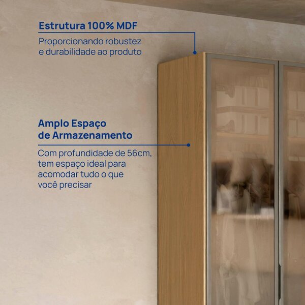 Guarda-roupa 6 Portas Reflecta 100% Mdf Orion Cabecasa Madeiraoriginals Olmo - Image 6